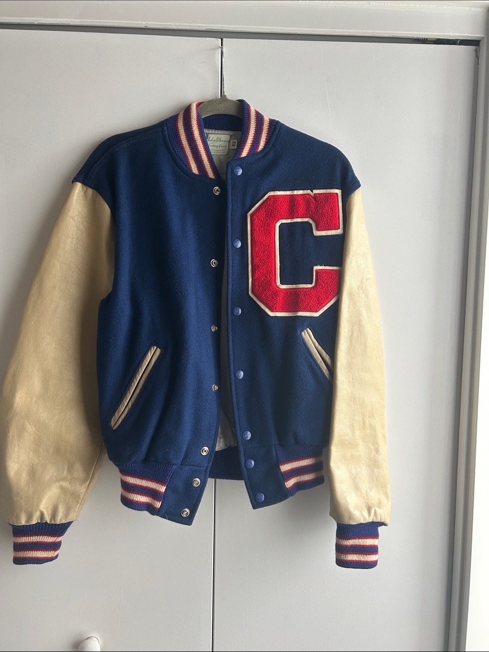 Vintage 1960’s Holloway Letterman Wool Jacket with Cream Leather Sleeves